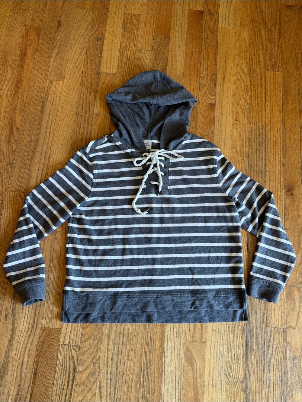 CAbi Charcoal Gray & White Striped Lace-Up Hoodie Medium - Picture 1 of 14